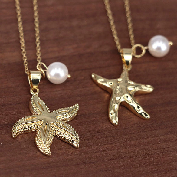 Wholesale Jewelry Starfish Bead Pendant Necklace Alloy Copper Water Wave Chain Electroplating Star Shape