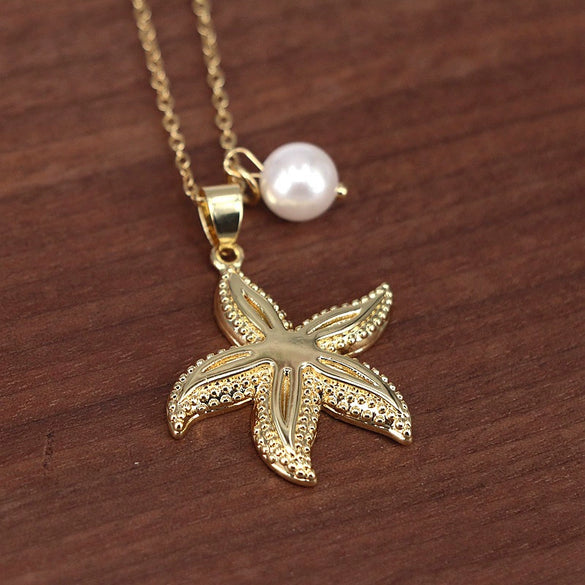 Wholesale Jewelry Starfish Bead Pendant Necklace Alloy Copper Water Wave Chain Electroplating Star Shape