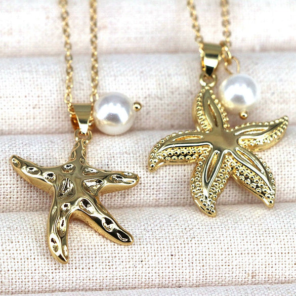 Wholesale Jewelry Starfish Bead Pendant Necklace Alloy Copper Water Wave Chain Electroplating Star Shape