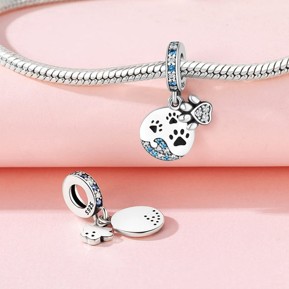 Wholesale Jewelry 925 Sterling Silver Beaded Locating Buckle Cat Dog Bone Paw Print Pendant Diy Bracelet Accessories With Dripping Oil Design For Women