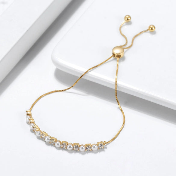 Wholesale Jewelry 925 Sterling Silver Bracelet With Zircon And Freshwater Pearl Geometric Elegant Retro Electroplated Women's Style