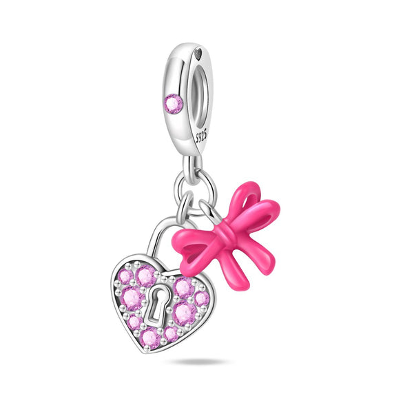 Wholesale Jewelry 925 Sterling Silver Butterfly Heart Lock Pendant Beads Dripping Oil Original Design Diy Accessories