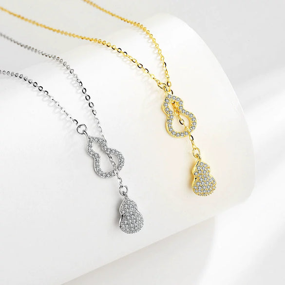 Wholesale Jewelry 925 Sterling Silver Double Gourd Electroplated Necklace For Women