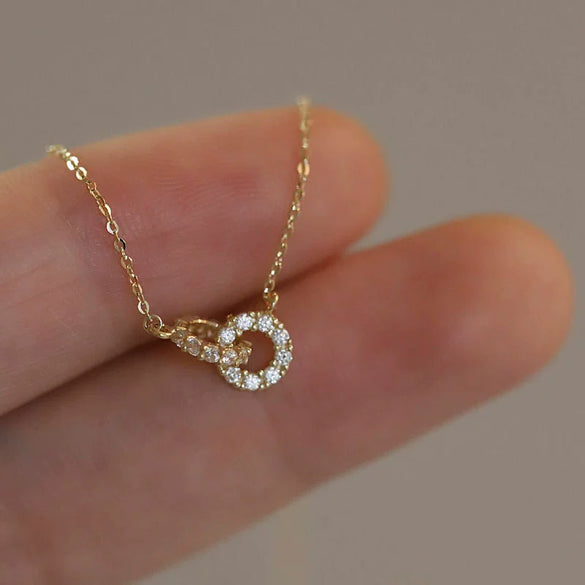 Wholesale Jewelry 925 Sterling Silver Doublering Ochain Clavicle Chain With Geometric Pattern And 18K Gold Plated For Women