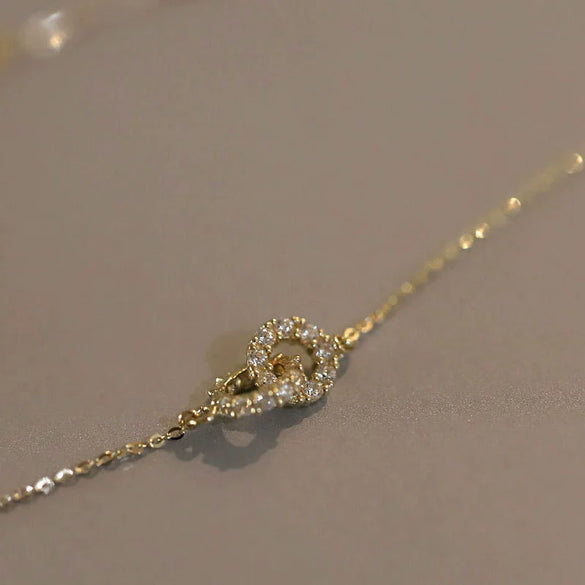 Wholesale Jewelry 925 Sterling Silver Doublering Ochain Clavicle Chain With Geometric Pattern And 18K Gold Plated For Women