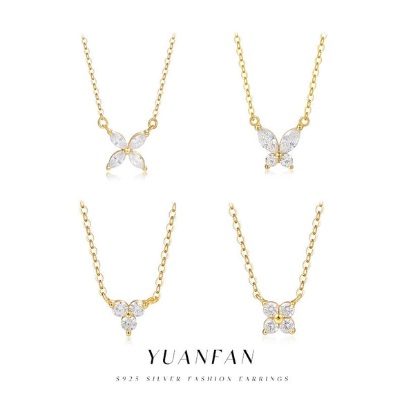 Wholesale Jewelry 925 Sterling Silver Fourleaf Clover Butterfly Geometric Flower Inlaid Zircon Pendant Necklace For Women