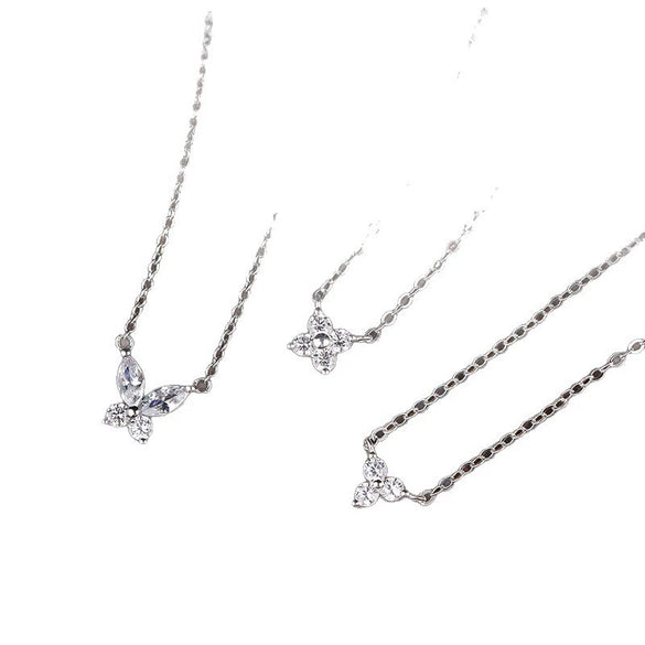Wholesale Jewelry 925 Sterling Silver Fourleaf Clover Butterfly Geometric Flower Inlaid Zircon Pendant Necklace For Women