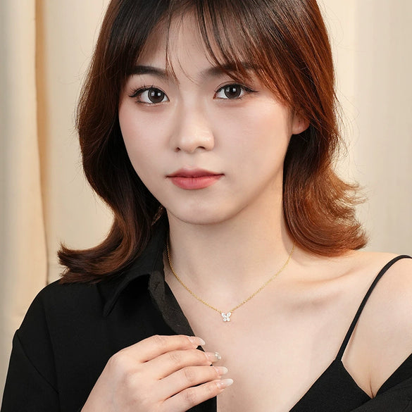 Wholesale Jewelry 925 Sterling Silver Fourleaf Clover Butterfly Geometric Flower Inlaid Zircon Pendant Necklace For Women