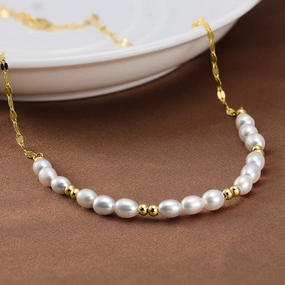 Wholesale Jewelry Sterling Silver Freshwater Pearl Necklace With Geometric Design And Electroplating For Women