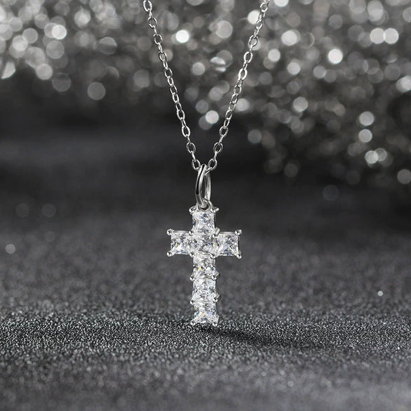 Wholesale Jewelry 925 Sterling Silver Geometric Cross Pendant Necklace Electroplated Simple Style