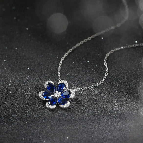 Wholesale Jewelry 925 Sterling Silver Geometric Flower Pendant Necklace For Women Electroplated