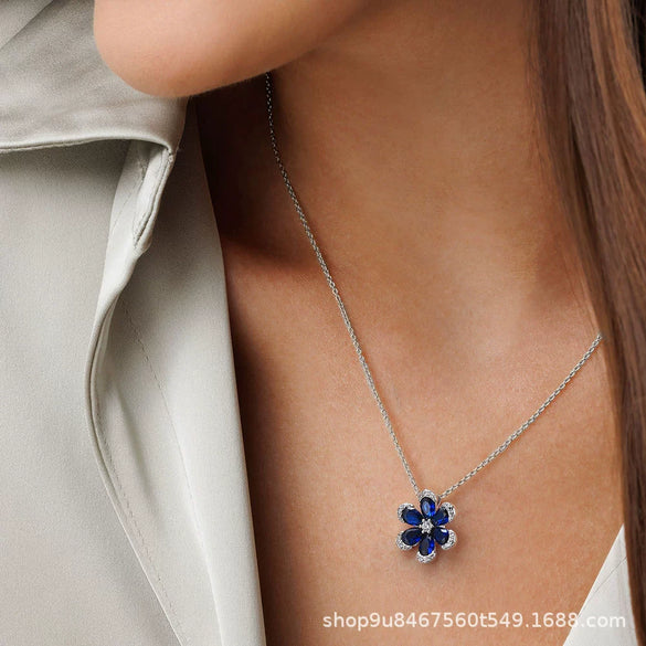 Wholesale Jewelry 925 Sterling Silver Geometric Flower Pendant Necklace For Women Electroplated
