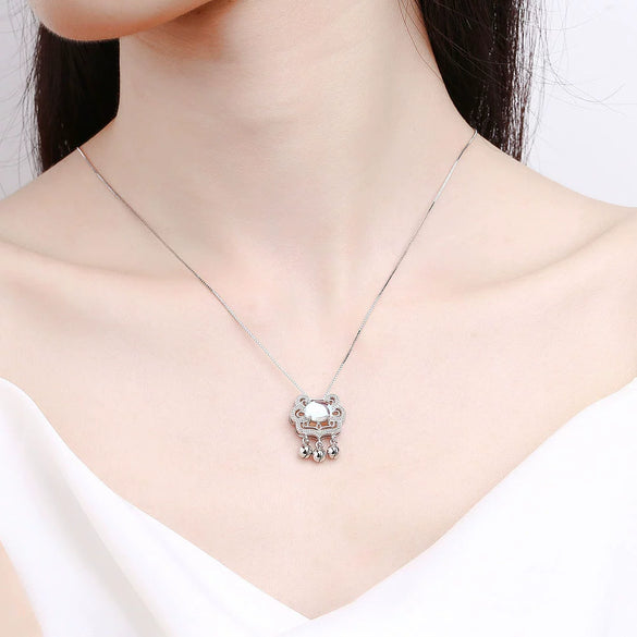 Wholesale Jewelry 925 Sterling Silver Geometric Long Life Lock Bell Necklace With Moonstone And Electroplating Treatment