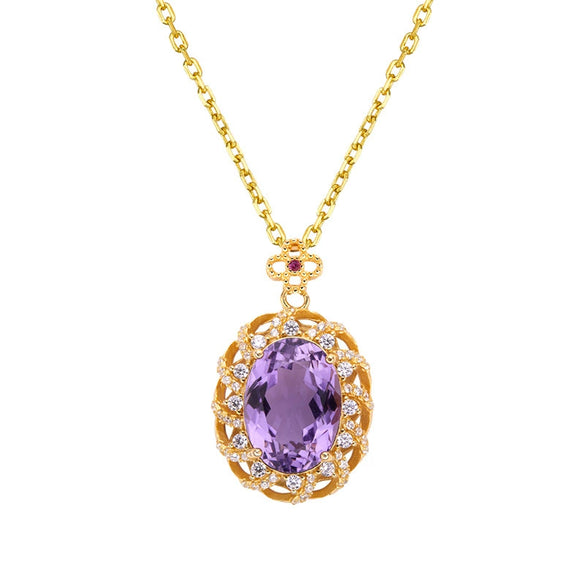 Wholesale Jewelry Sterling Silver Geometric Natural Gem Pendant Necklace For Women Set With Precious Stones