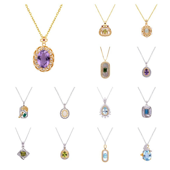 Wholesale Jewelry Sterling Silver Geometric Natural Gem Pendant Necklace For Women Set With Precious Stones