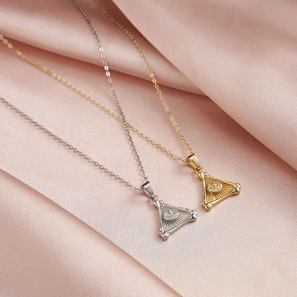 Wholesale Jewelry Sterling Silver Geometric Triangle Pyramid Devil's Eye Pendant Necklace