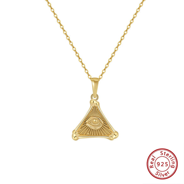Wholesale Jewelry Sterling Silver Geometric Triangle Pyramid Devil's Eye Pendant Necklace