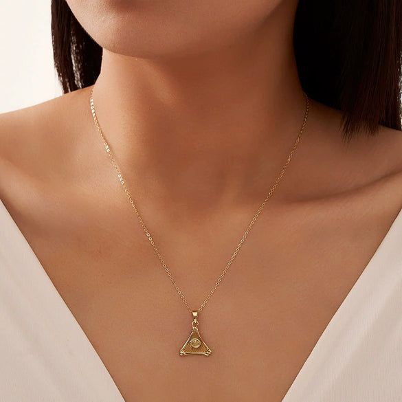 Wholesale Jewelry Sterling Silver Geometric Triangle Pyramid Devil's Eye Pendant Necklace