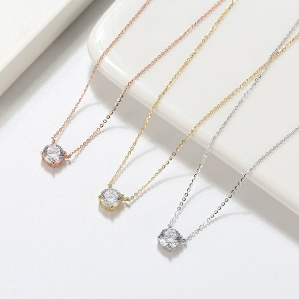 Wholesale Jewelry Sterling Silver Inlaid Zircon Clavicle Necklace Geometric Round Pendant Polished