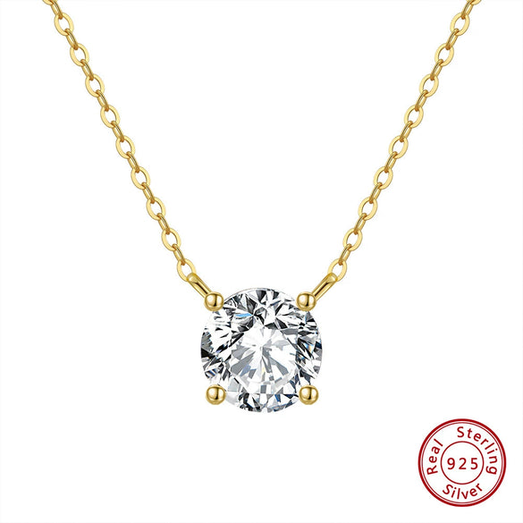 Wholesale Jewelry Sterling Silver Inlaid Zircon Clavicle Necklace Geometric Round Pendant Polished
