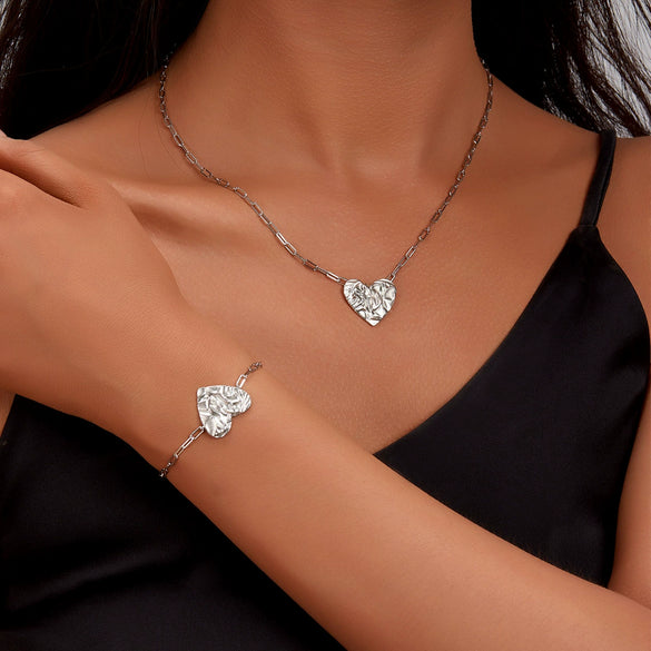 Wholesale Jewelry 925 Sterling Silver Love Heart Water Drop Bell Stud Earrings Necklace Bracelet Set Light Luxury Style Electroplated