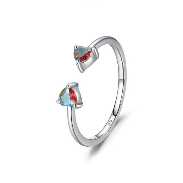 Wholesale Jewelry 925 Sterling Silver Love Zircon Heartshaped Open Ring And Bracelet Set For Women Lovely Style With Water Drops And Bell Patterns