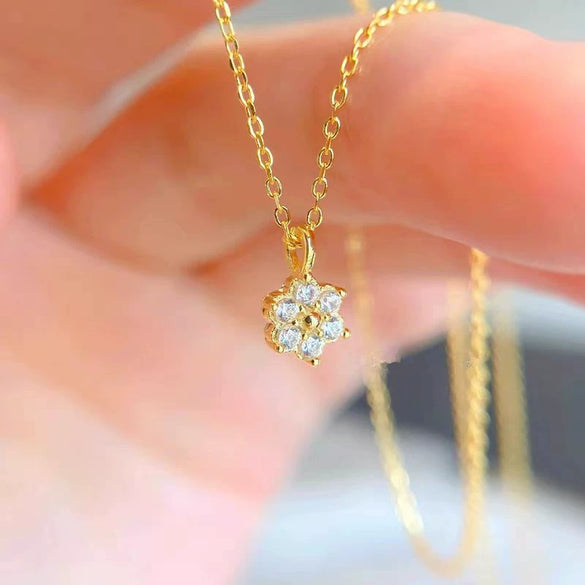 Wholesale Jewelry 925 Sterling Silver Petal Pendant O Shaped Chain 14K Gold Plated Fresh Flower Design