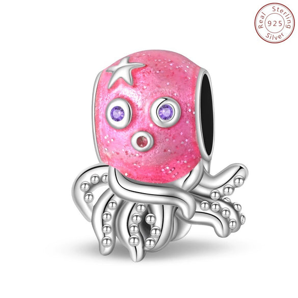 Wholesale Jewelry 925 Sterling Silver Pink Octopus Hanging Bracelet Diy Accessories Holiday Style Dripping Oil Design