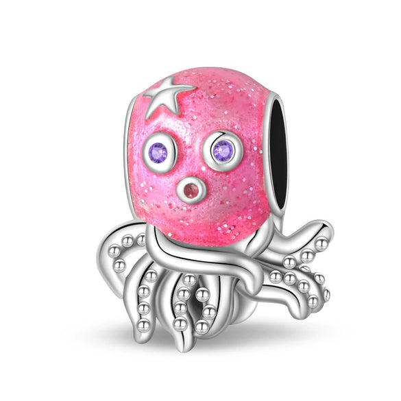 Wholesale Jewelry 925 Sterling Silver Pink Octopus Hanging Bracelet Diy Accessories Holiday Style Dripping Oil Design