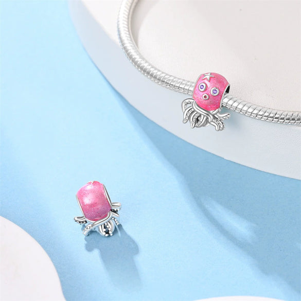 Wholesale Jewelry 925 Sterling Silver Pink Octopus Hanging Bracelet Diy Accessories Holiday Style Dripping Oil Design