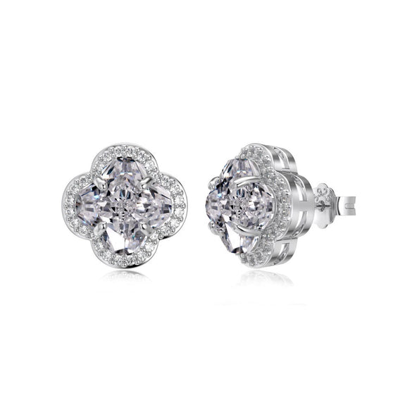 Wholesale Jewelry 925 Sterling Silver Plant Flowers Four Leaf Clover Stylish Electroplated Women's Ring Earrings Necklace