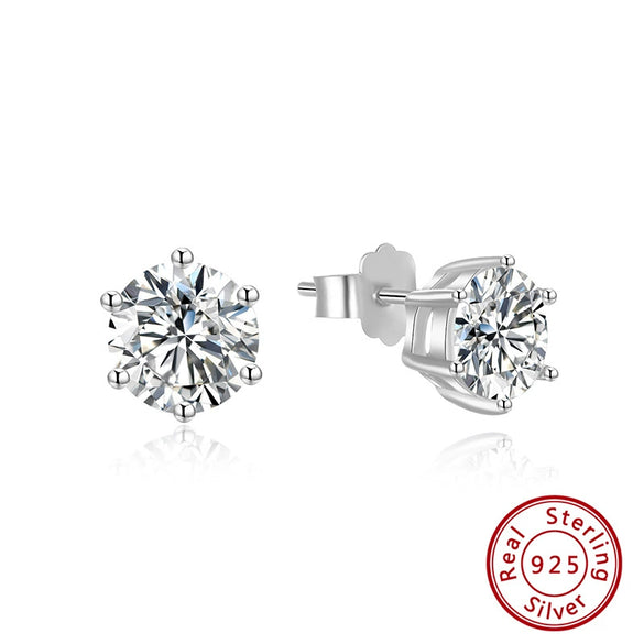 Wholesale Jewelry 925 Sterling Silver Six Claw Earrings With Platinum Diamond Electroplated Geometric Style