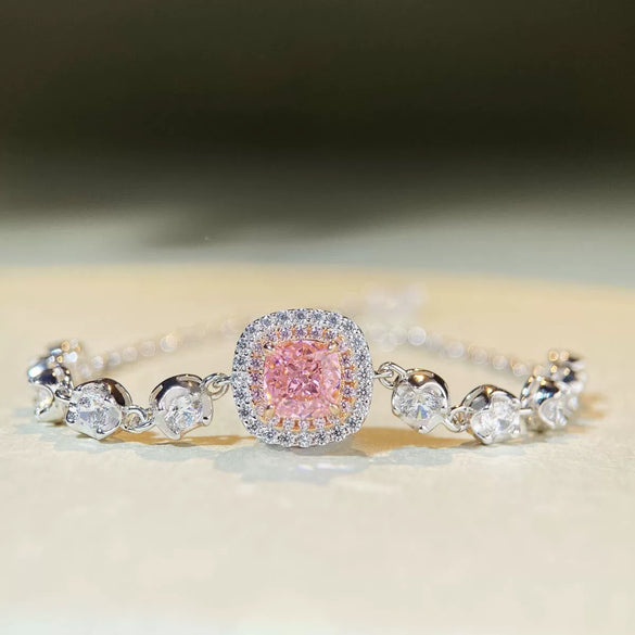 Wholesale Jewelry 925 Sterling Silver Square Pattern Electroplated Pink Diamond Ice Flower Cut Raydian Cut Zircon High Carbon Diamond Women's Necklace Pendant Earrings Ring Set