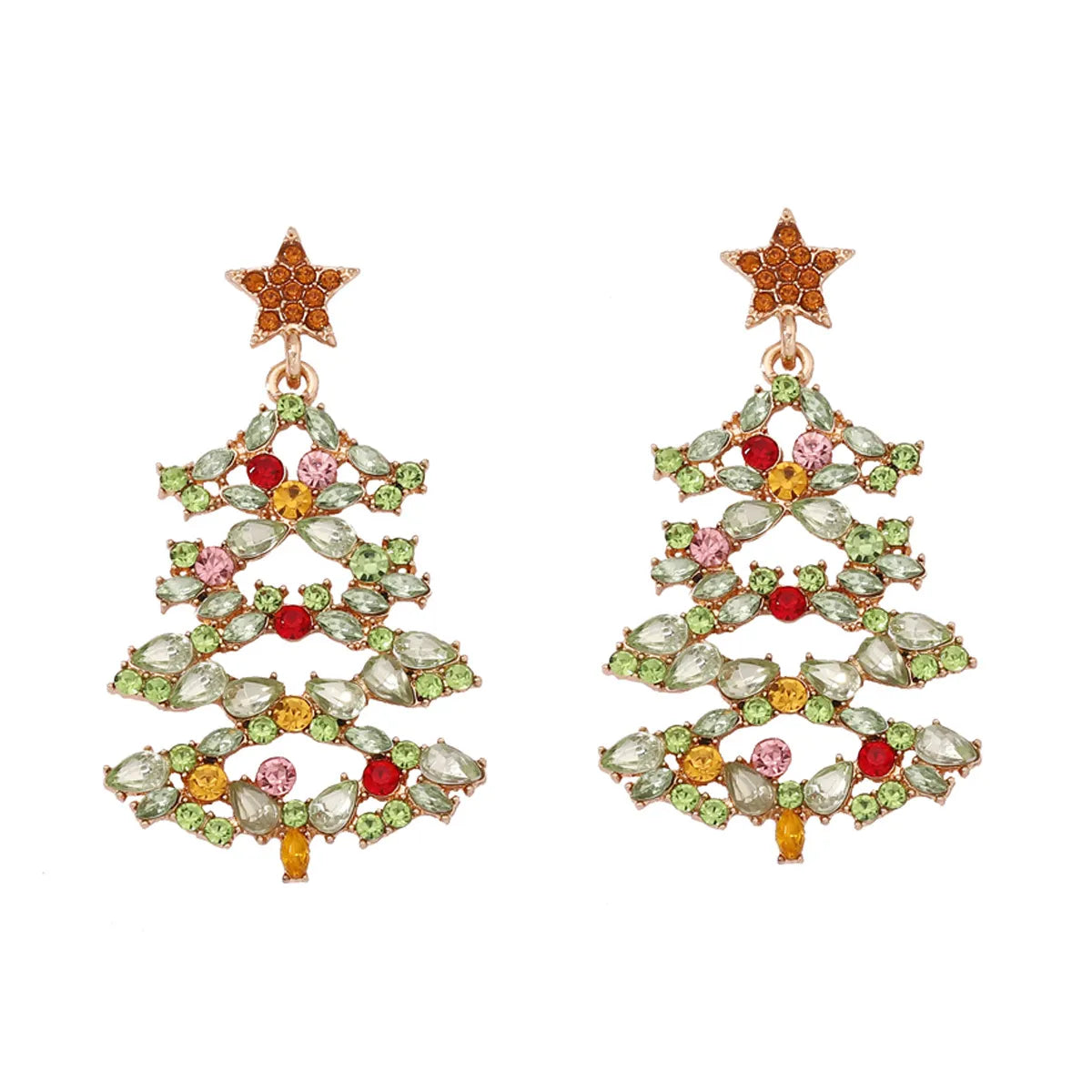 Wholesale Jewelry Streetwear Christmas Tree Alloy Rhinestones Inlay Drop Earrings