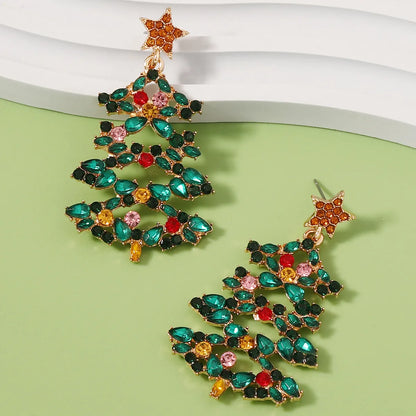 Wholesale Jewelry Streetwear Christmas Tree Alloy Rhinestones Inlay Drop Earrings