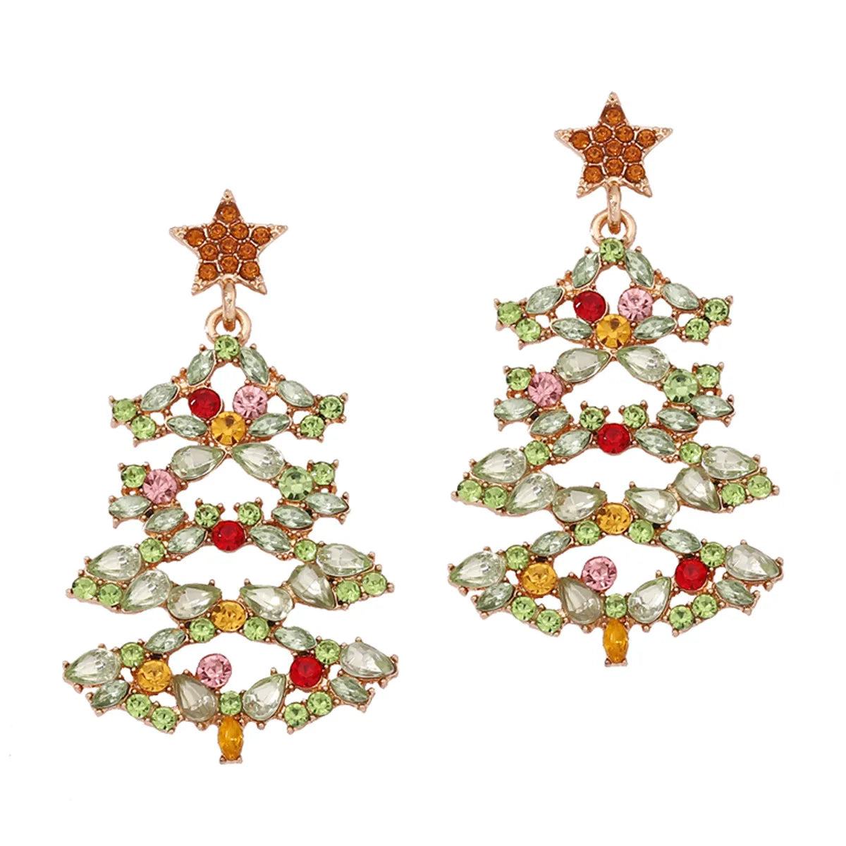 Wholesale Jewelry Streetwear Christmas Tree Alloy Rhinestones Inlay Drop Earrings