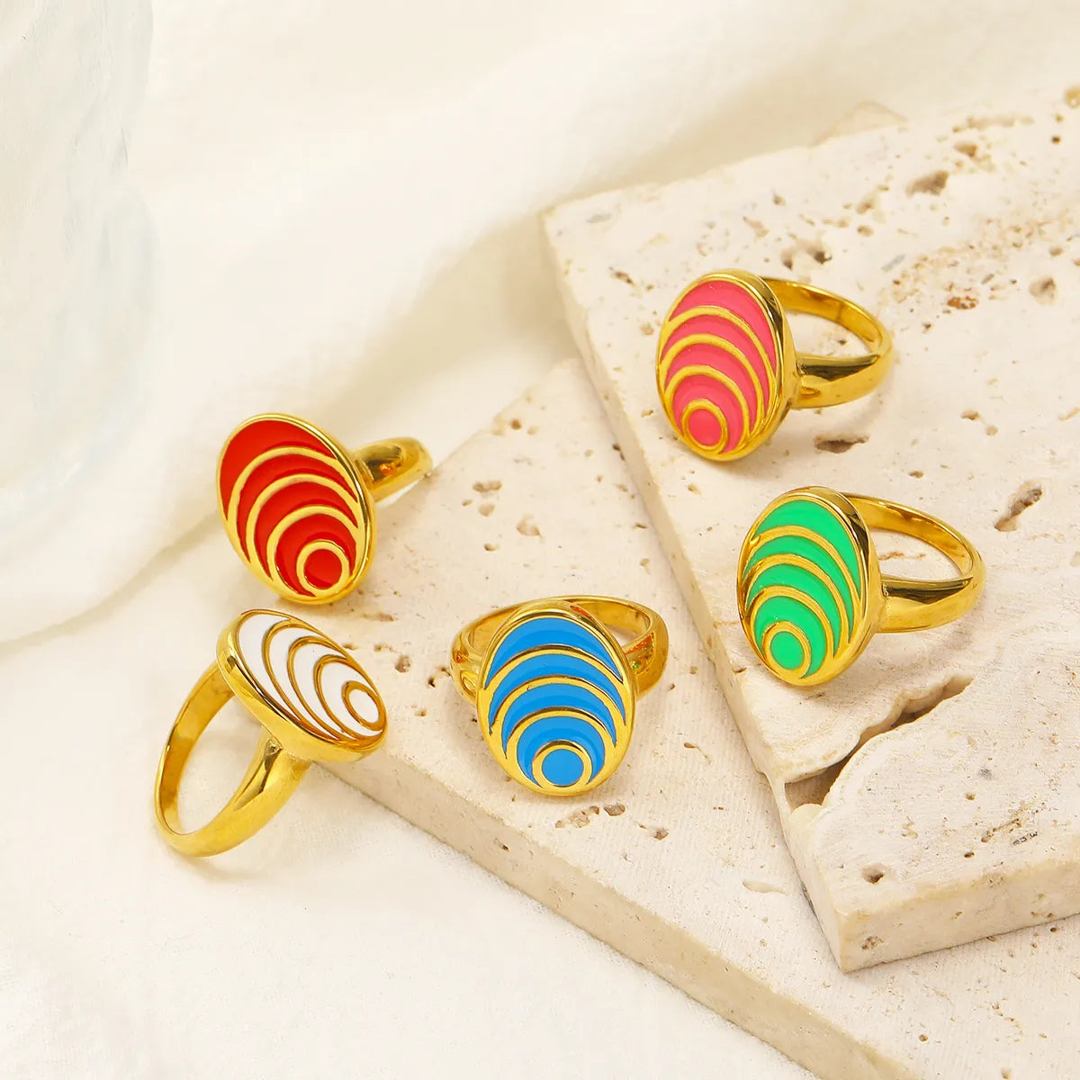 Wholesale Jewelry Streetwear Geometric 304 Stainless Steel 18K Gold Plated Enamel Rings