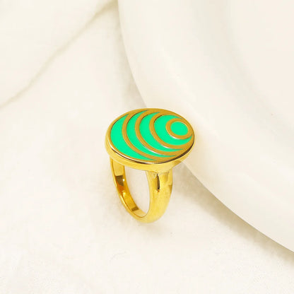 Wholesale Jewelry Streetwear Geometric 304 Stainless Steel 18K Gold Plated Enamel Rings