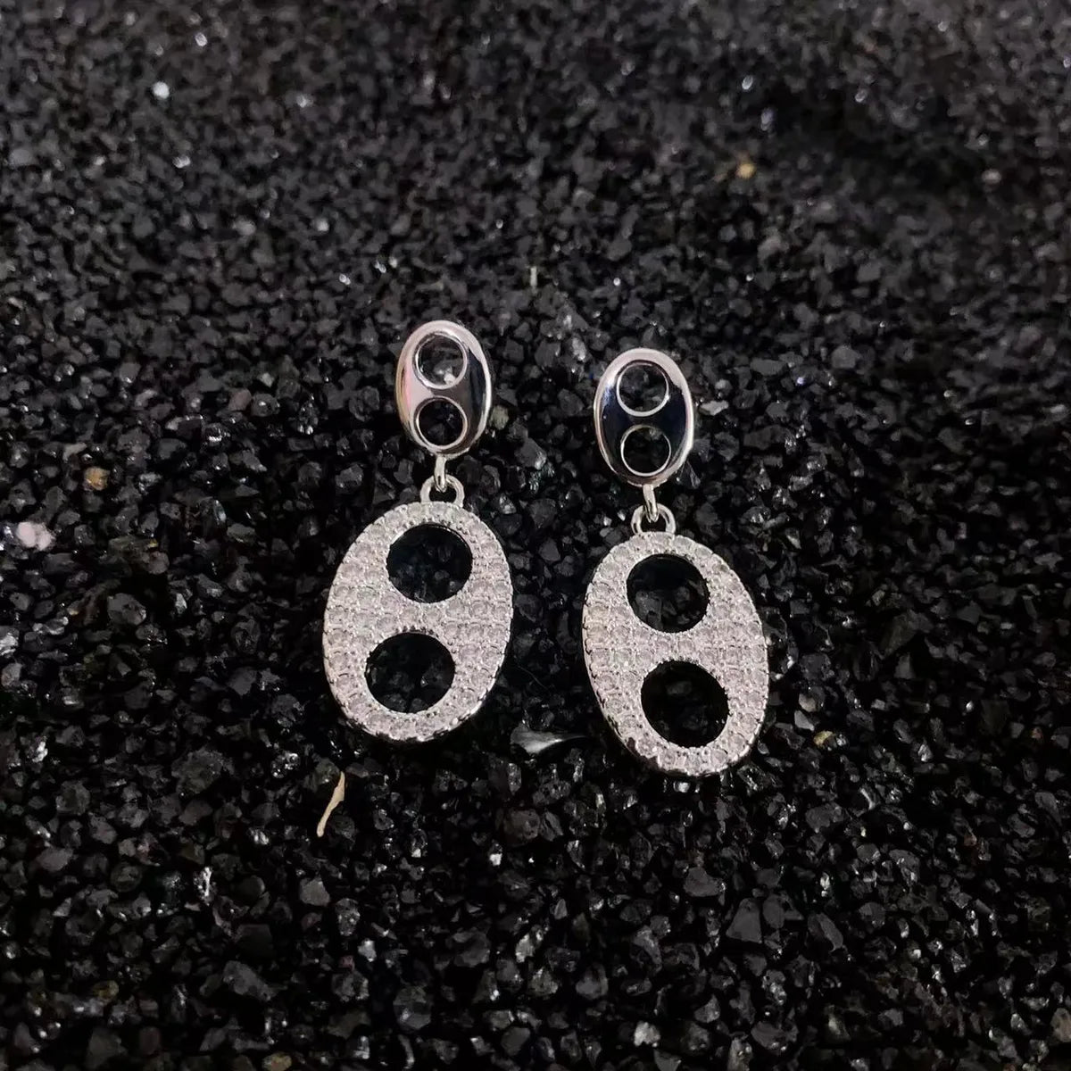 Wholesale Jewelry Streetwear Oval Alloy Rhinestones Inlay Drop Earrings