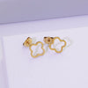 Wholesale Jewelry Suit With Hollow Four Leaf Clover Ring And Earrings In Fashion Style Made Of Stainless Steel With Flower Pattern And Electroplating Treatment