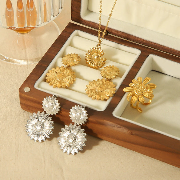 Wholesale Jewelry Sunflower Stainless Steel 18K Gold Plated