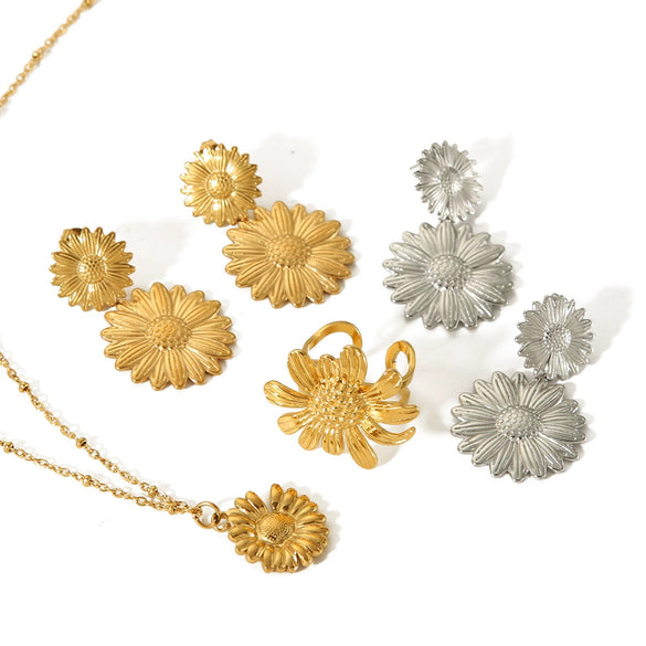 Wholesale Jewelry Sunflower Stainless Steel 18K Gold Plated
