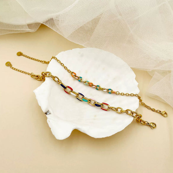 Wholesale Jewelry Sweet And Cool Style Geometric Stainless Steel Goldplated Bracelet