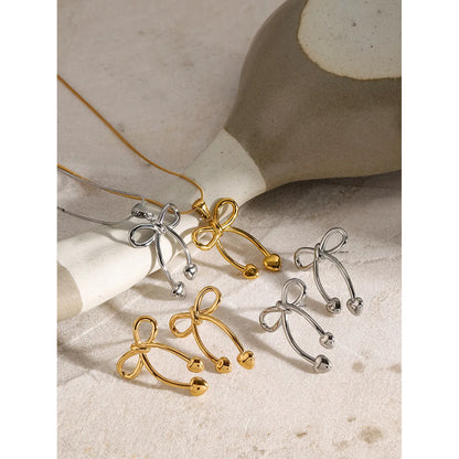 Wholesale Jewelry Sweet Bow Knot 304 Stainless Steel 18K Gold Plated Earrings Necklace