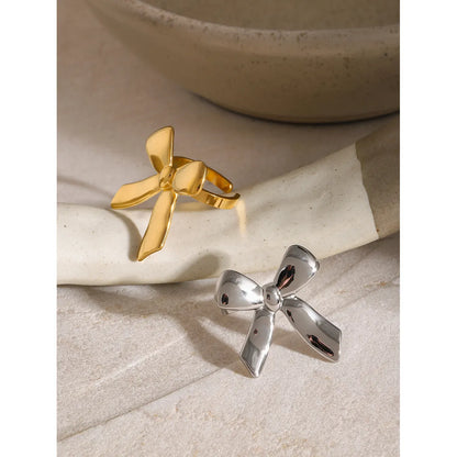 Wholesale Jewelry Sweet Bow Knot 304 Stainless Steel 18K Gold Plated Plating Rings