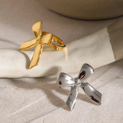 Wholesale Jewelry Sweet Bow Knot 304 Stainless Steel 18K Gold Plated Plating Rings