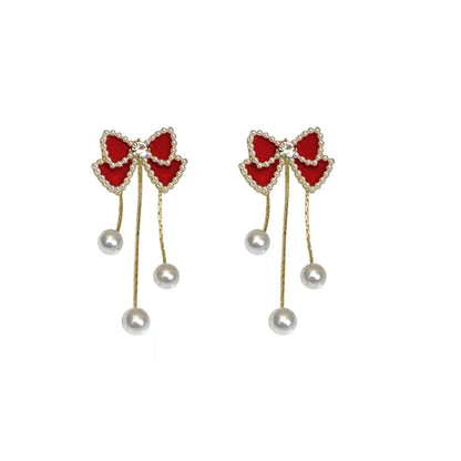 Wholesale Jewelry Sweet Bow Knot Alloy Artificial Pearls Inlay Drop Earrings