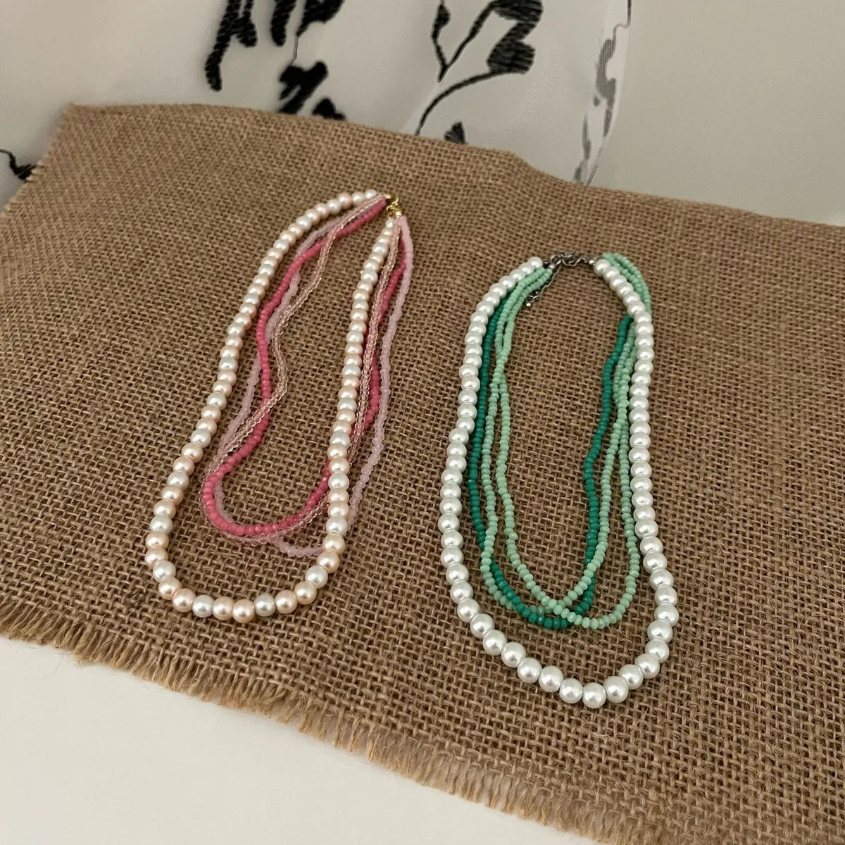 Wholesale Jewelry Sweet Color Block Artificial Pearl Layered Necklaces