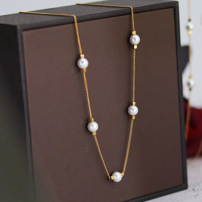 Wholesale Jewelry Sweet Commute Geometric 304 Stainless Steel Freshwater Pearl 18K Gold Plated Beaded Necklace