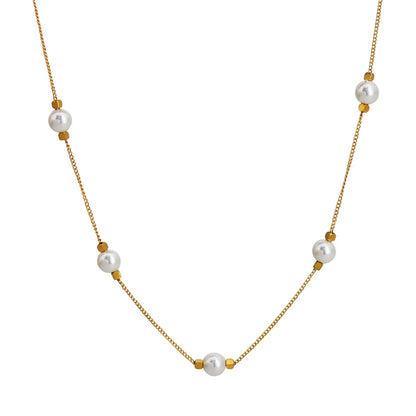 Wholesale Jewelry Sweet Commute Geometric 304 Stainless Steel Freshwater Pearl 18K Gold Plated Beaded Necklace